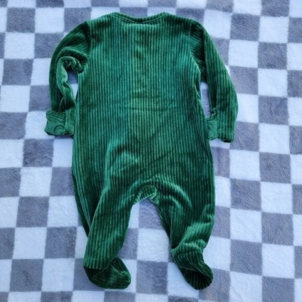 Old Navy Green Velour Ribbed Zip‎ Footie Romper Size 0-3m Sleeper